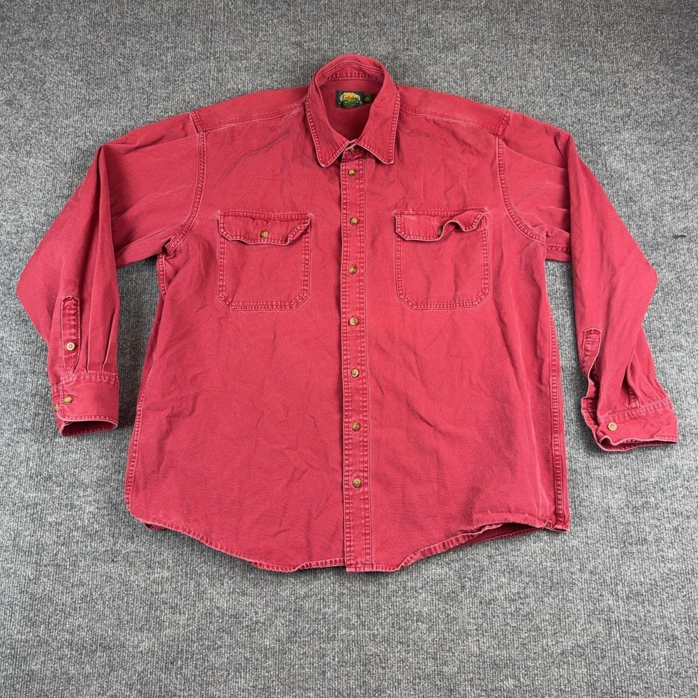 Cabelas Shirt Mens XLT Red Cotton Button Long Sleeve Pockets Outdoor Casual